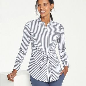 Ann Taylor Stripe Tie Waist Perfect Shirt